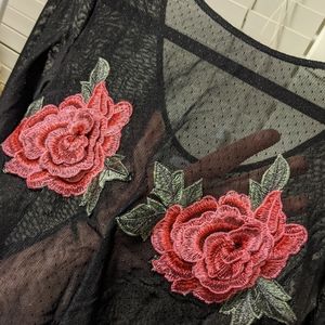 Sheer Embroidered Rose Polka Dot Bodysuit